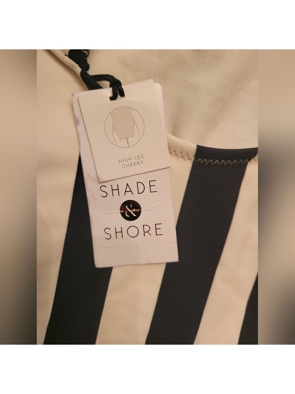 Shade And Shore Striped Black and White Swimsuit Cheeky High Leg Beach Summer XS - Picture 3 of 3